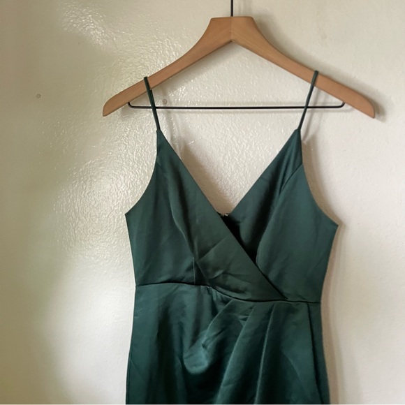 Lulus | Joice Forest Green Satin Midi Dress - Picture 3 of 7
